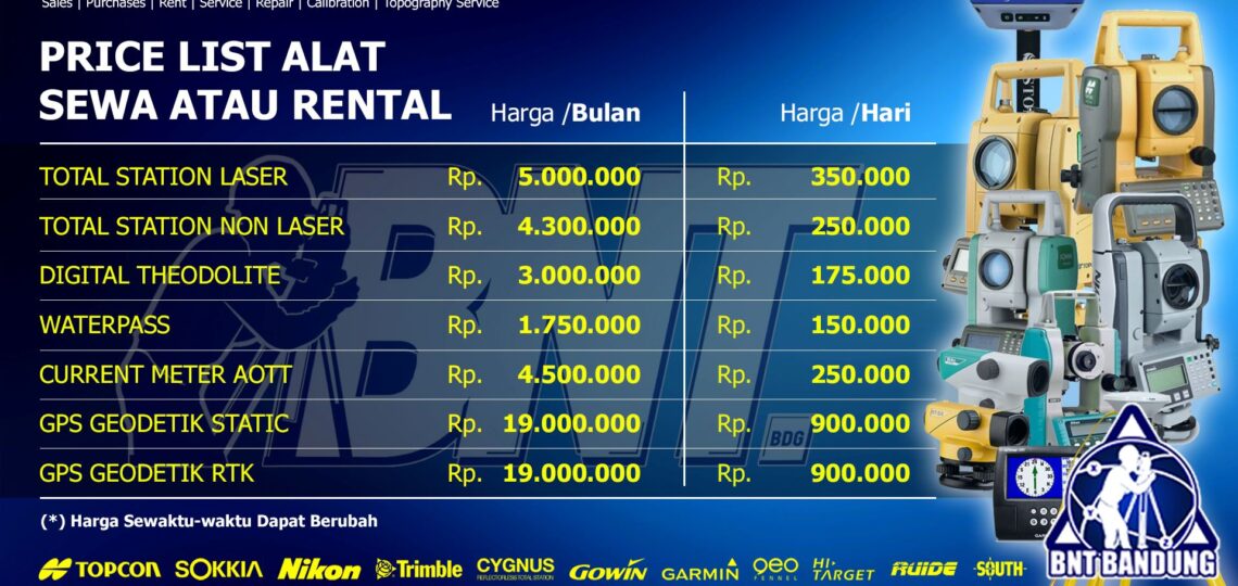 daftar harga sewa alat survey total station gps rtk waterpass theodolite